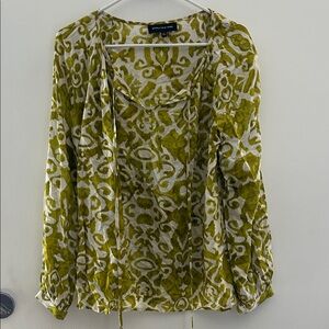 Jones New York Olive and White Patterned Blouse